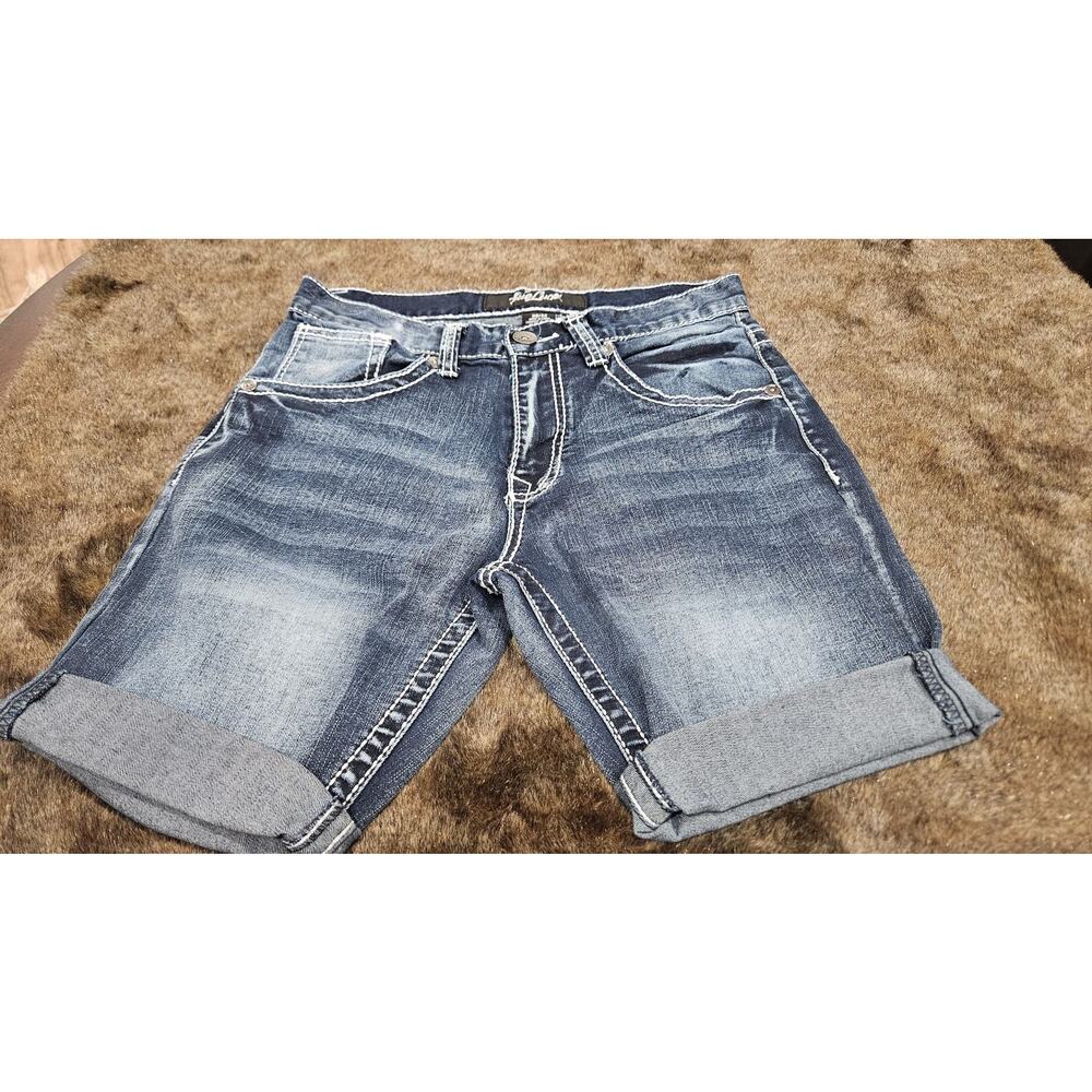 True Luck Jeans Women's 30" Waist Blue Denim Shorts White Stitch